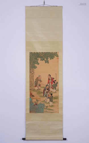 A CHINESE SCROLL PAINTING OF FIGURES