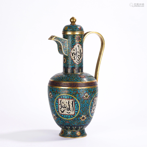 A CHINESE ARABIC SCRIPTS INLAID ENAMEL EWER