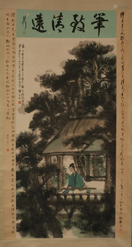 A CHINESE SCROLL PAINTING OF LANDSCAPE AND FIGURE