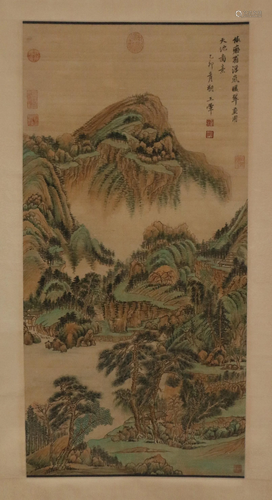 A CHINESE LANDSCAPE PAINTING HANGING SCROLL