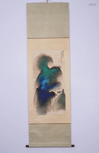 A CHINESE SCROLL PAINTING OF LANDSCAPE