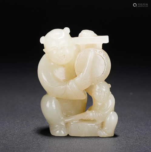 A CHINESE WHITE JADE CARVED DECORATION OF KIDS