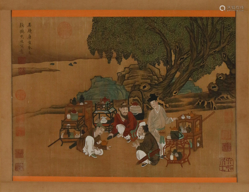 A CHINESE SCROLL PAINTING OF FIGURES