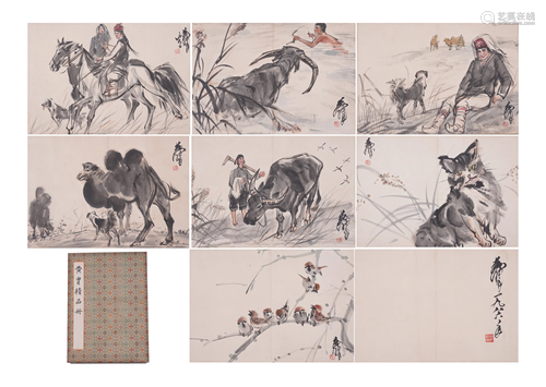 A CHINESE PAINTING ALBUM OF FIGURES AND ANIMALS