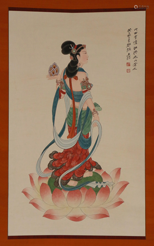 A CHINESE SCROLL PAINTING OF BUDDHA