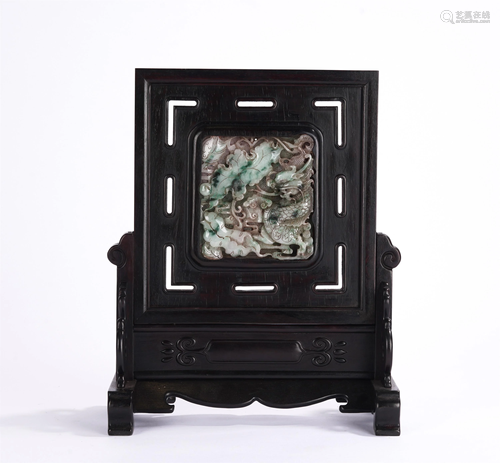 A CHINESE JADEITE INLAID ZITAN WOOD INK-STONE SCREEN