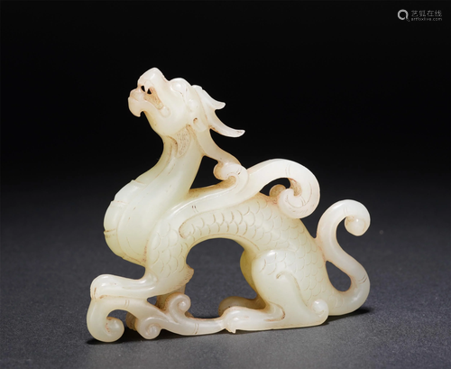 A CHINESE WHITE JADE CARVED DECORATION OF DRAGON