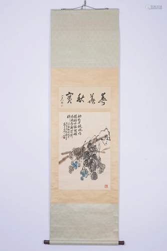 A CHINESE SCROLL PAINTING OF GRAPES