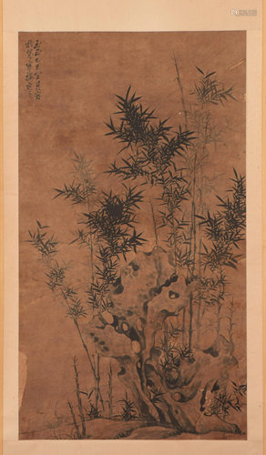 A CHINESE PAINTING OF BAMBOO AND ROCK