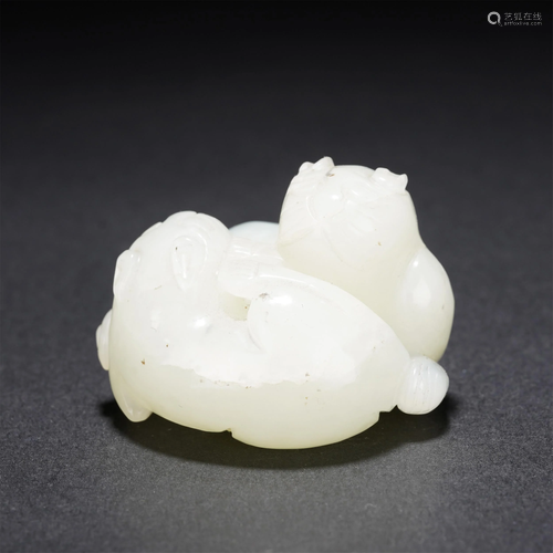 A CHINESE WHITE JADE CARVED DECORATION OF DOUBLE …