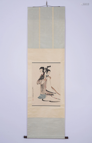 A CHINESE SCROLL PAINTING OF TWO LADIES