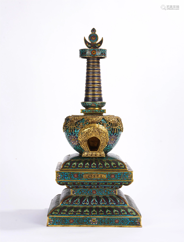 A CHINESE GILT AND ENAMEL BUDDHA PAGODA