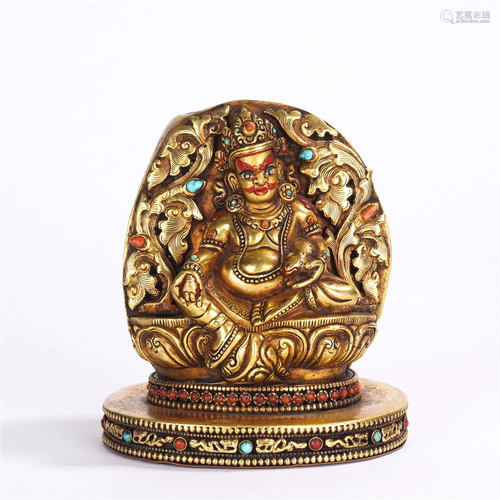 A CHINESE HARD-STONES INLAID GILT BRONZE TIBETAN BUDD…