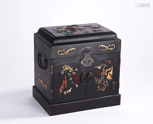 A CHINESE HARD-STONES INLAID ZITAN WOOD CABINET