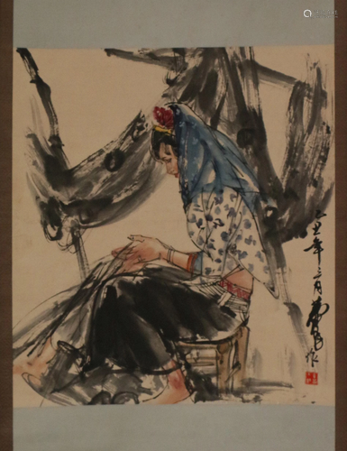 A CHINESE FIGURE PAINTING HANGING SCROLL