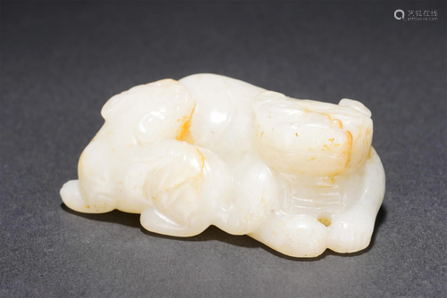 A CHINESE WHITE JADE CARVED MOTHER-&-SON MYTHICAL…