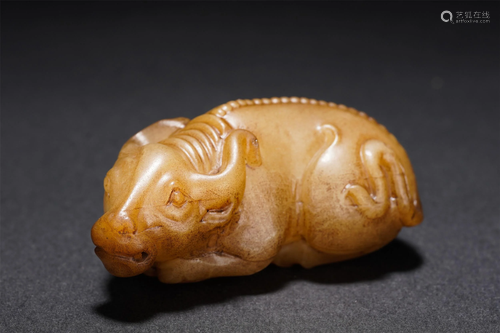 A CHINESE JADE CARVED CATTLE MAT-WEIGHT