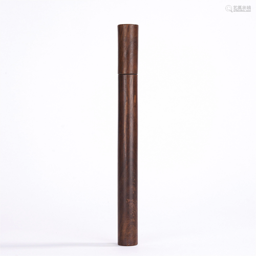 A CHINESE HARDWOOD INCENSE TUBE AND COVER