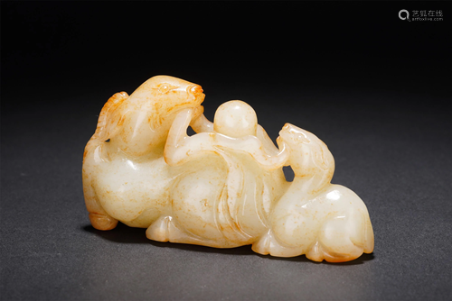 A CHINESE JADE MOTHER-AND-SON GOAT PAPERWEIGHT