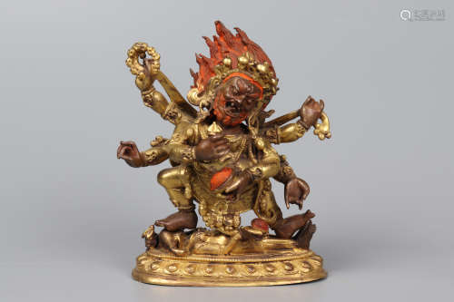 Chinese Bronze Gold Gilded Statue Of God Of Wealth