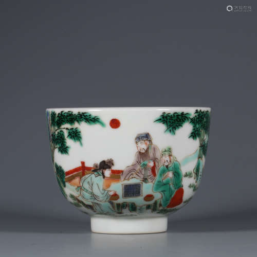 Chinese Qing Dynasty Kangxi Verte Rose Porcelain Cup