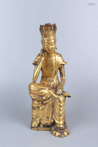 Chinese Bronze Gold Gilded Buddha Statue