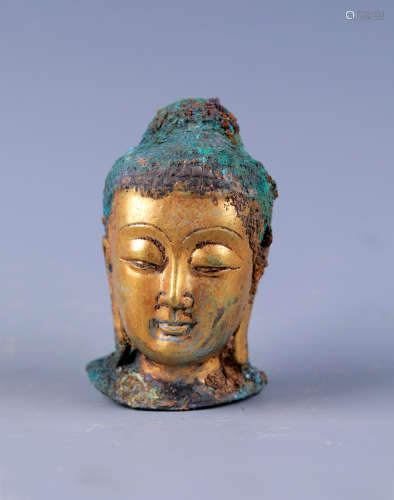 Chinese Bronze Gold Gilded Buddha Head