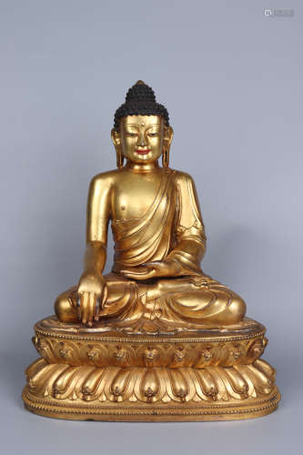 Chinese Bronze Gold Gilded Statue Of Sakyamuni