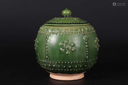 Chinese Green Glazed Porcelain Cover Jar