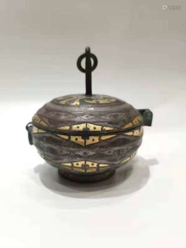 Chinese Bronze Gold Painted Cover Box