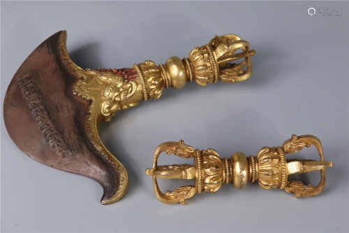 A SET OF GILT BRONZE ISTRUMENTS FOR BUDDHIST RITE