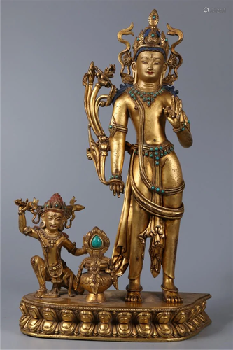 A GILT BRONZE ACALANATHA BUDDHA STATUE