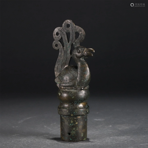 A CHINESE BRONZE PHOENIX-HEAD DECORATION