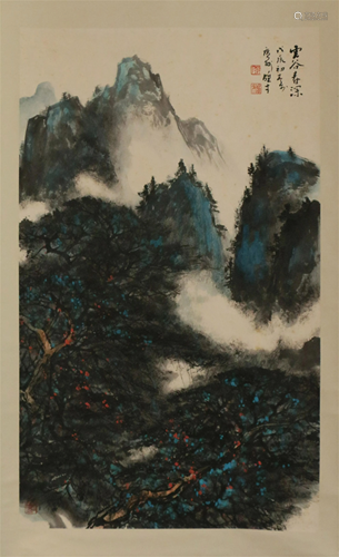 A CHINESE LANDSCAPE PAINTING HANGING SCROLL