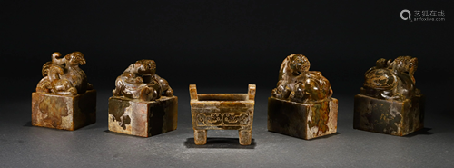 A GROUP OF CHINESE JADE MYTHICAL BEAST SEAL