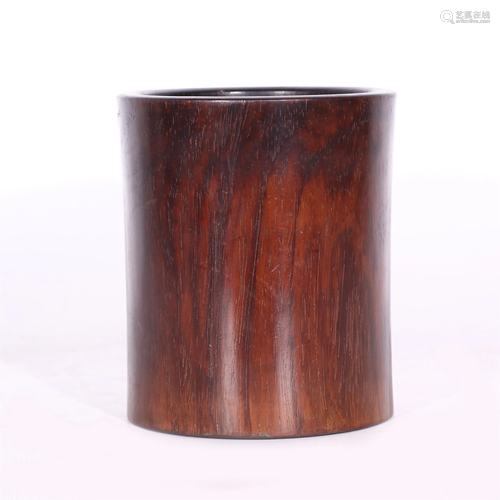 A CHINESE HUANGHUALI WOOD BRUSH POT