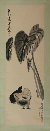 A CHINESE SCROLL PAINTING OF CHICKS