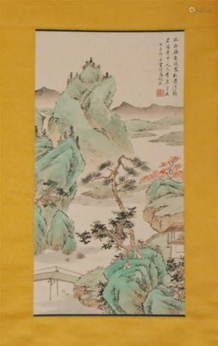 A CHINESE LANDSCAPE PAINTING HANGING SCROLL