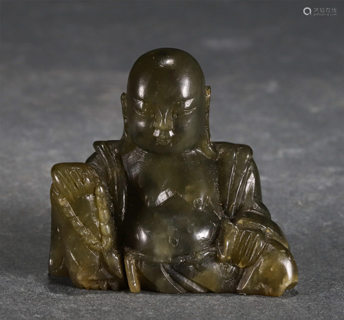 A CHINESE CARVED HARD-STONE FIGURE OF BUDDHA