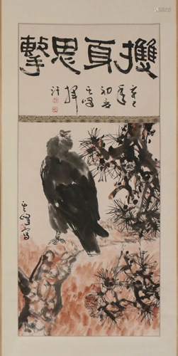 A CHINESE SCROLL PAINTING OF EAGLE AND PINE TREE