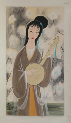 A CHINESE FIGURE SCROLL PAINTING OF A LADY