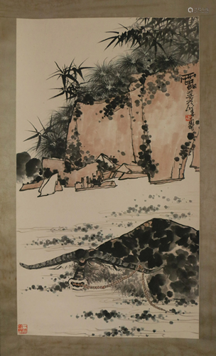 A CHINESE SCROLL PAINTING OF BUFFALO