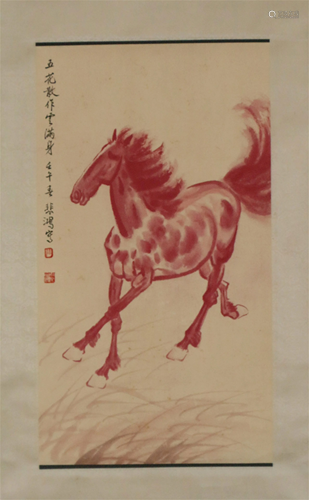 A CHINESE SCROLL PAINTING OF STEED