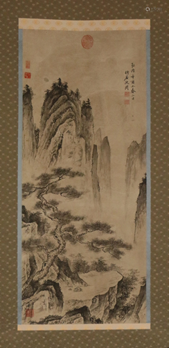 A CHINESE LANDSCAPE PAINTING HANGING SCROLL