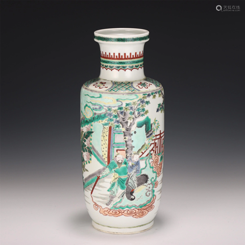 A CHINESE GU-CAI GLAZED FIGURAL PORCELAIN VASE