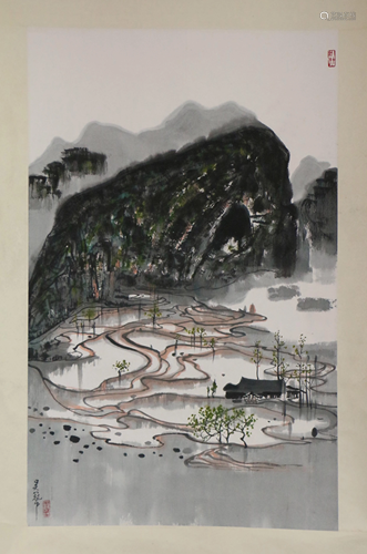 A CHINESE LANDSCAPE PAINTING HANGING SCROLL