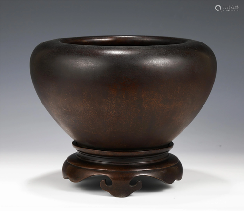 A CHINESE BRONZE INCENSE BURNER AND STAND