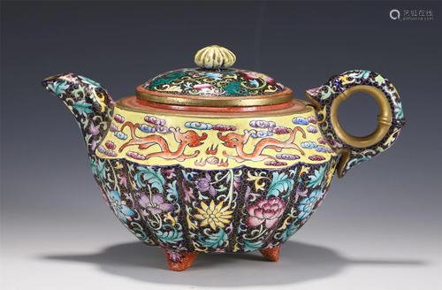 A CHINESE YIXING COLORED GLAZE TEA POT