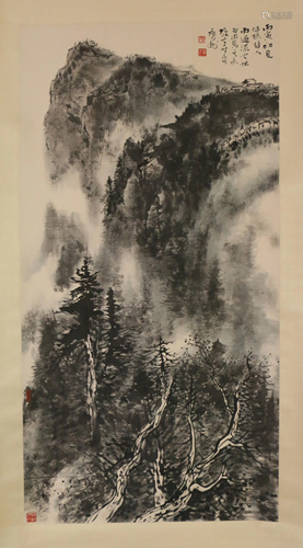 A CHINESE LANDSCAPE PAINTING HANGING SCROLL