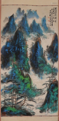 A CHINESE LANDSCAPE PAINTING HANGING SCROLL